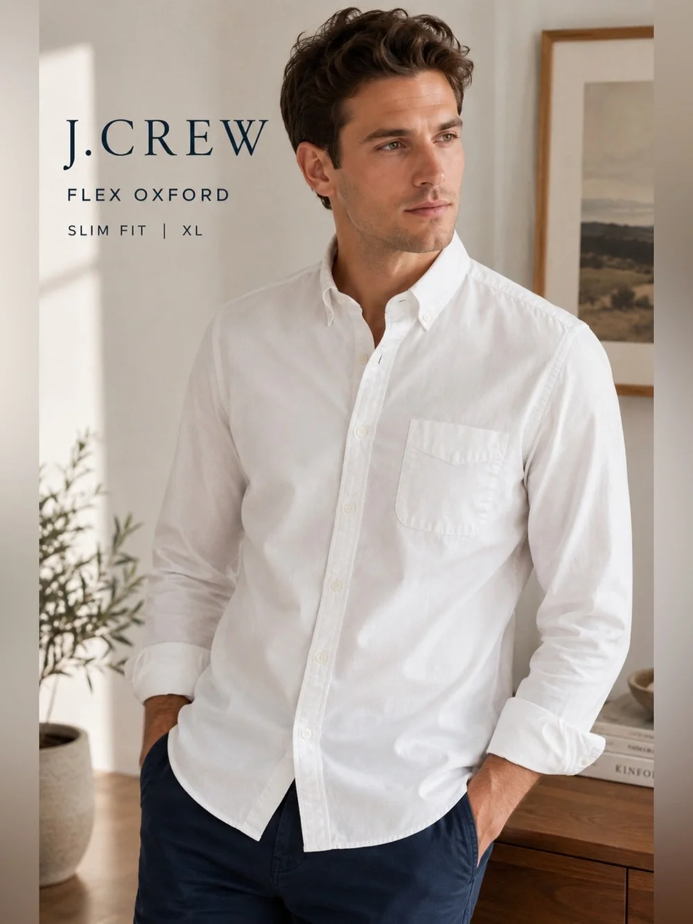 J.Crew Flex Oxford White Slim Fit Button Down Shirt Men’s XL